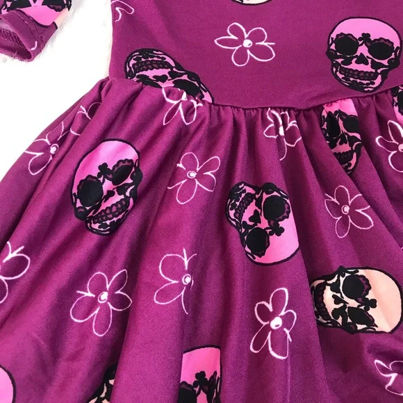 DOT DOT‎ SMILE Baby Girl Halloween Twirly Dress Skulls Purple 12 24 Months - Picture 2 of 7